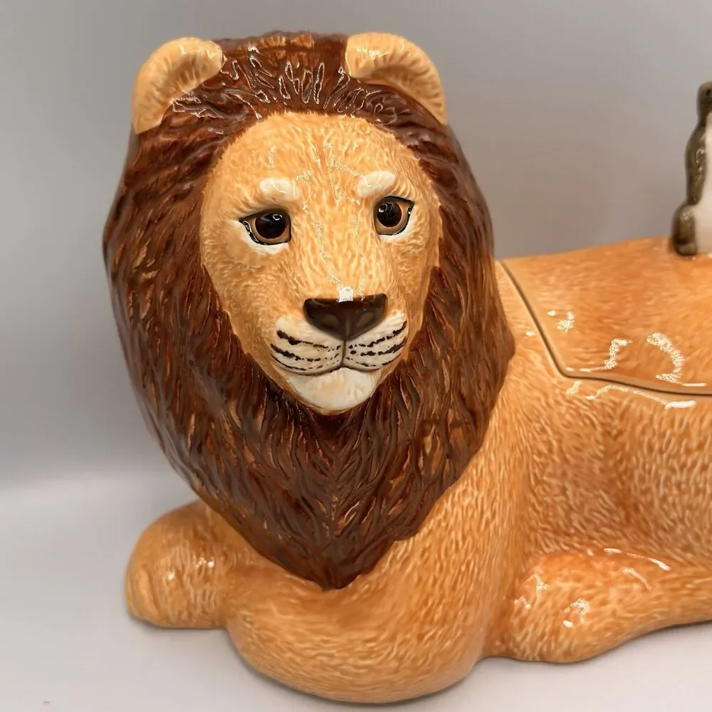 Vintage 1991 Hearth & Home Lion Meerkat Cookie Jar Serengeti Safari Jungle Rare
